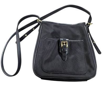 Talbots Black Nylon Shoulder Bag Adjustable Strap Gold Buckle Accents