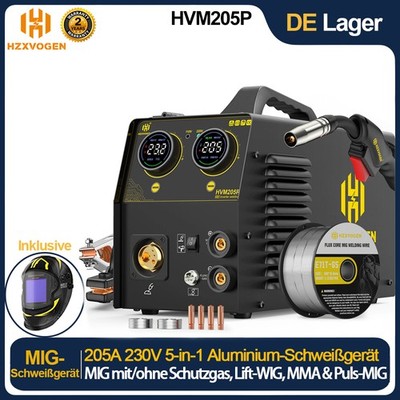 205A Aluminium Schweißgerät 5-in-1 SYN MIG gas/gaslos STICK 220V mit Schweißhelm
