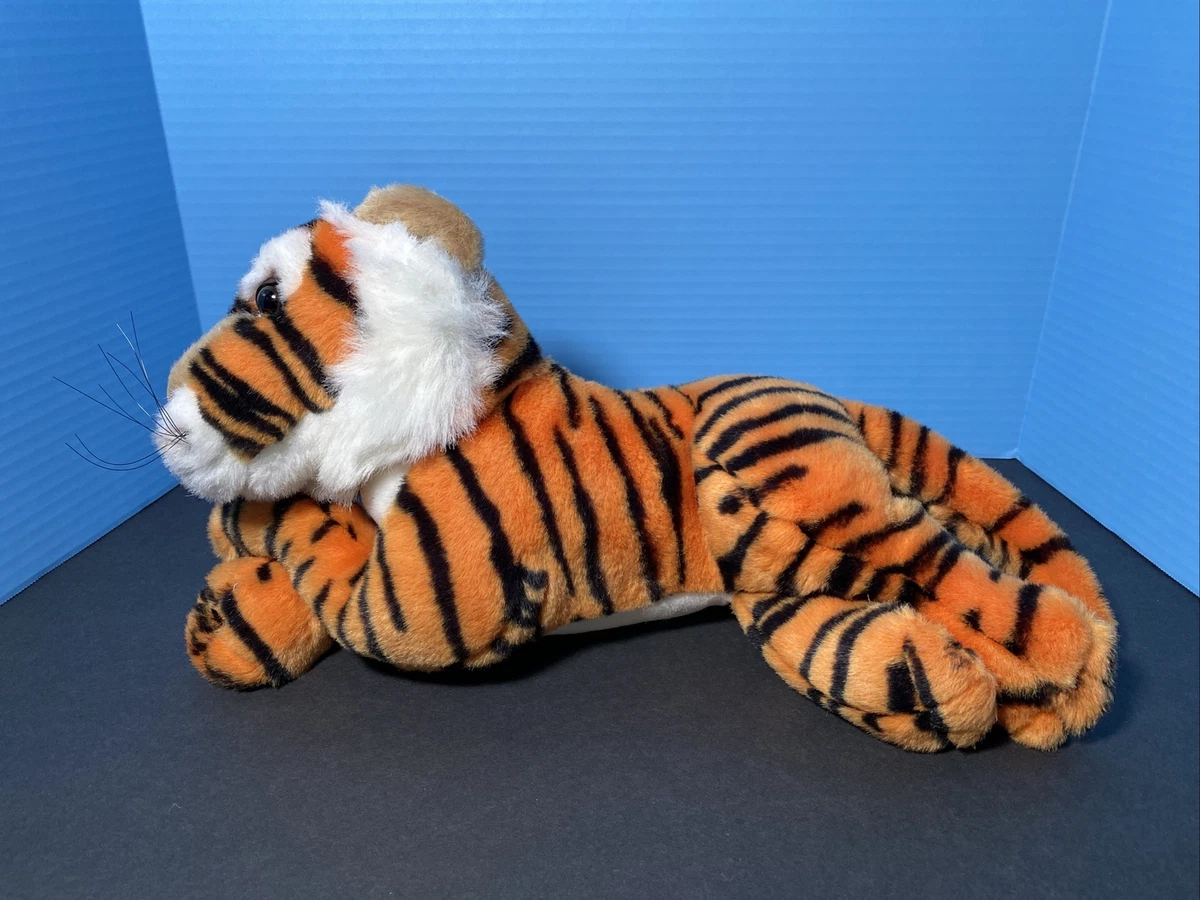 WalMart Tiger Plush Stuffed Animal Orange Black Stripes Laying Arms Crossed Toy