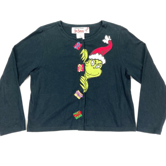 Michael Simon Dr Suess Women's Grinch Christmas Cardigan Sweater Black â¢ MEDIUM | eBay