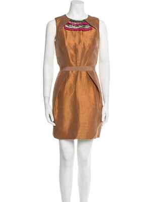Matthew Williamson Sheath Dress Women S Neutrals Linen Pom-Pom & Beaded Back Zip