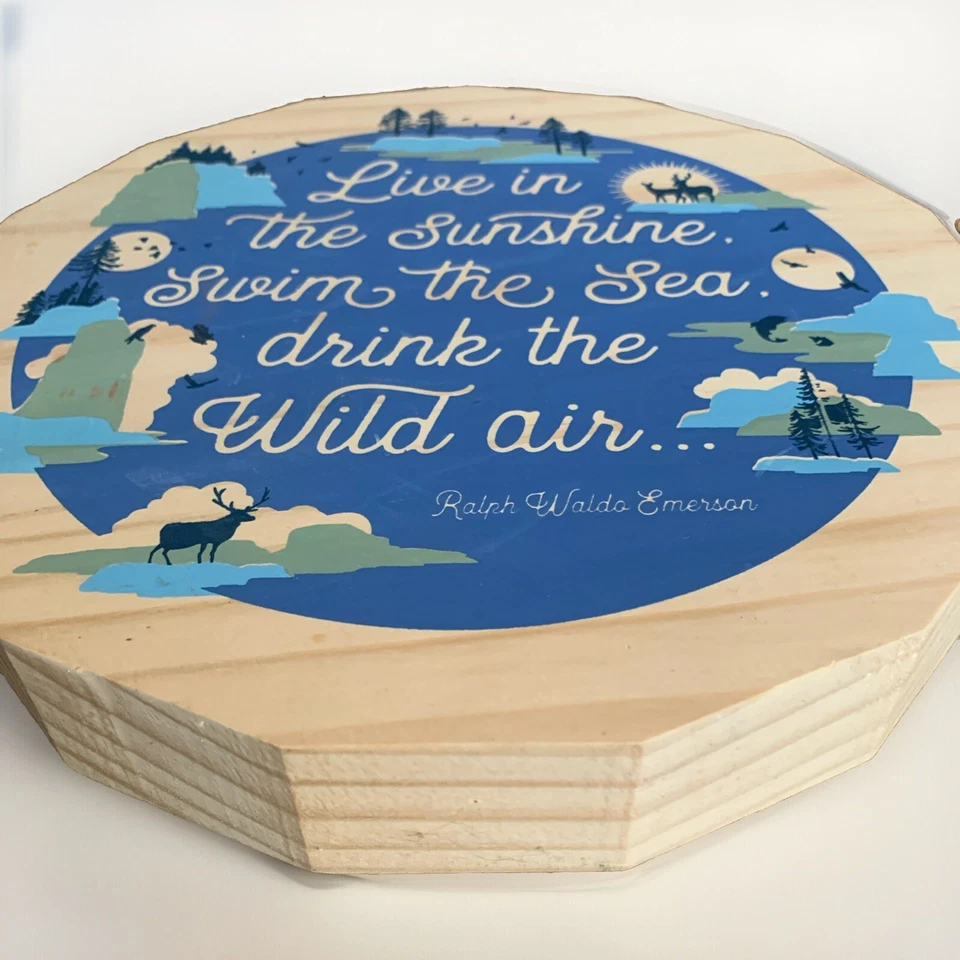 Cuadro de letrero de poema de madera redondo de 10" Here & There Ralph Waldo Emerson arte de montaje en pared Foto 3 de 4