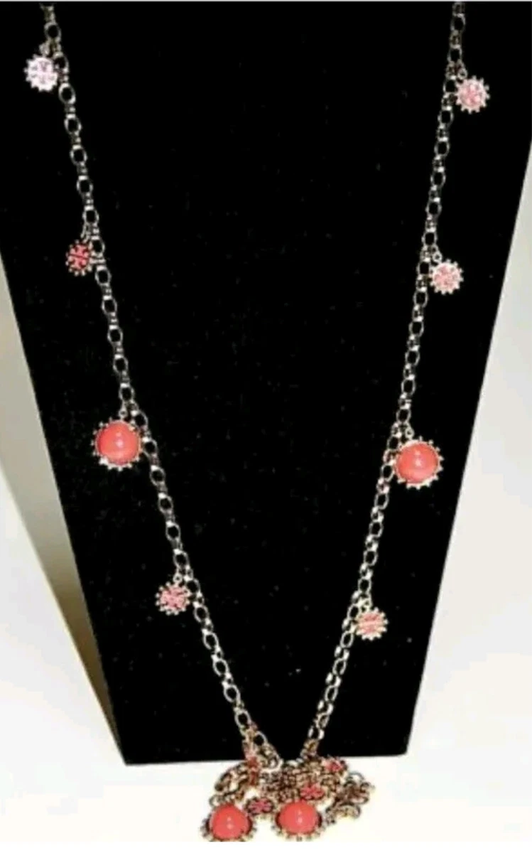 TORY BURCH GOLD TONE ORANGE WINSLOW LONG STATEMENT NECKLACE