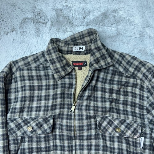 Wolverine Jacket Mens Medium Black Plaid Sherpa Lined Trucker Jacket Shacket - Picture 2 of 10