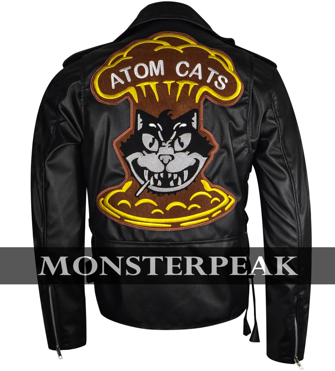 アトムキャッツのレザージャケット 本革　Lサイズ Men's Atom Cat Black Biker Leather Jacket, Fallout 4 Jacket