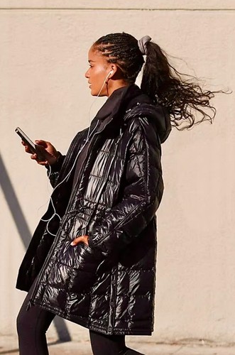 Free People Movement Patricia Packable Poncho Puffer Coat Drawstring Black S NEW - Picture 4 of 7