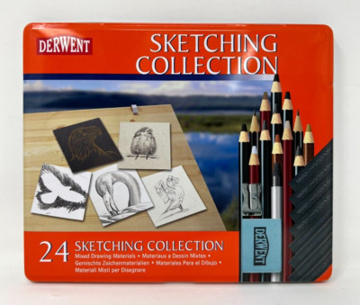 Derwent: Sketching Collection - 24 Mixed Media Drawing Materials METAL TIN ''B''
