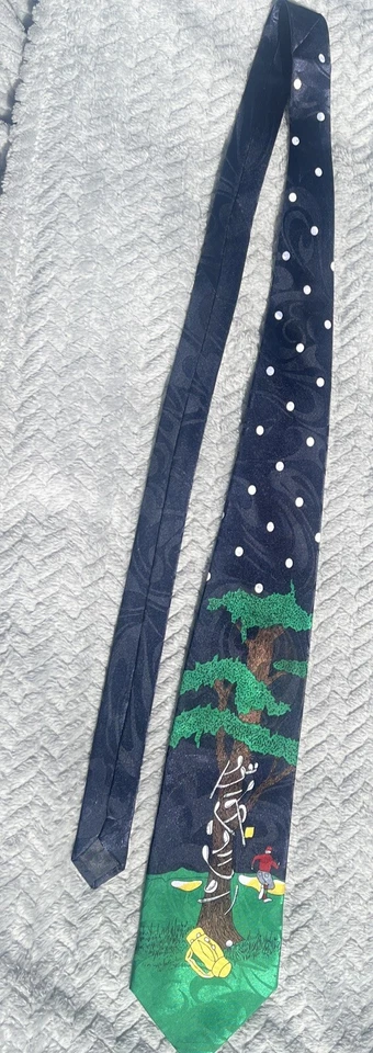 Corbata de golf Roberto Cellini hecha a mano para hombre 4" de ancho X 57” dibujos animados Foto 3 de 4