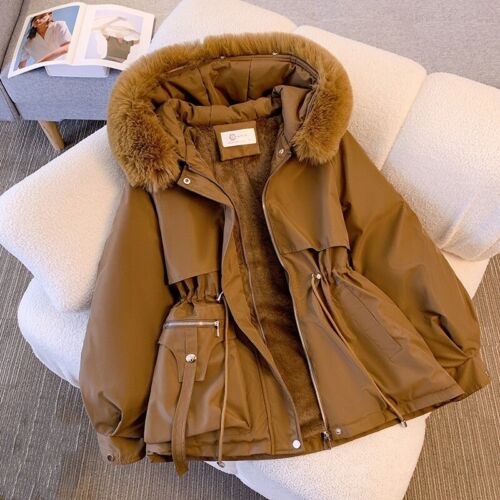 Winter Women Parka Hooded Fleece Padded Warm Coat Ladies Fur Jacket Outwear - Picture 9 of 17