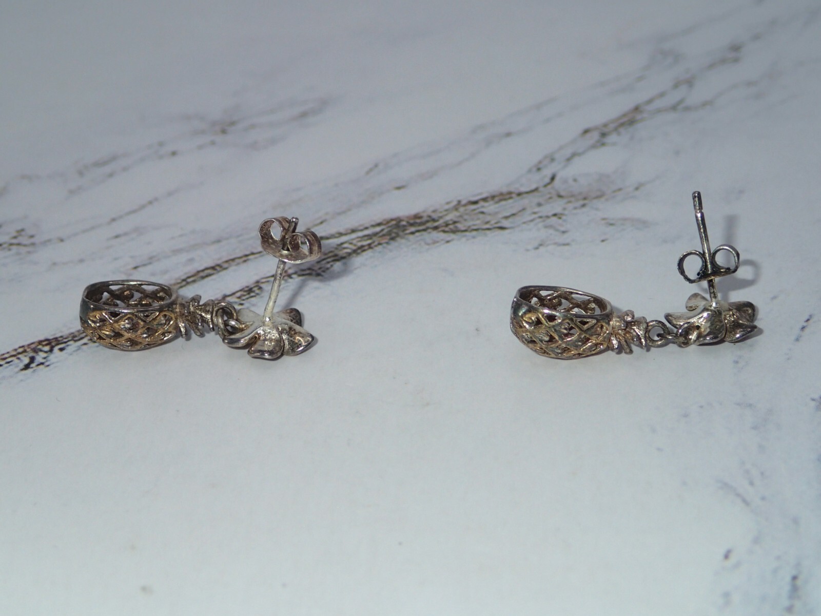 STERLING SILVER (925) Pineapple Flower Dangle Dro… - image 9