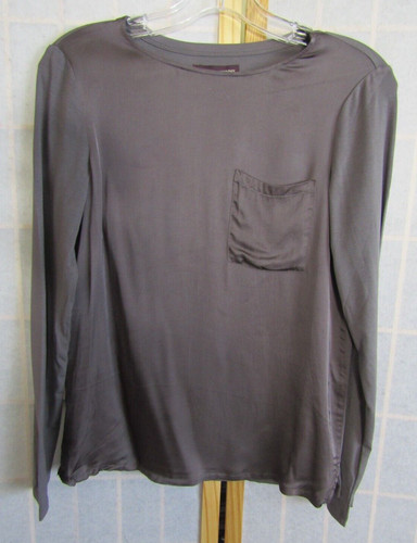 Johnston & Murphy, NWT Johnston & Murphy Satin Knit Top Gray Women's Long Sleeve Rayon Blend Top XS