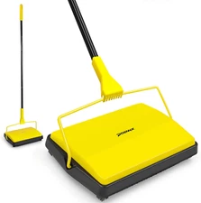 Carpet Sweeper Manual Push with Horsehair Brush, Electrostatic Floor Roller Swee