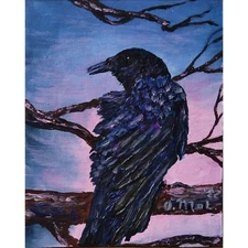 Original modern painting Crow Raven Bird Sunrise Acrylic Panel hand painted art