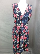 Unbranded Size M Womens Navy Floral Sleeveless V-Neck Sheath Midi Dress T976