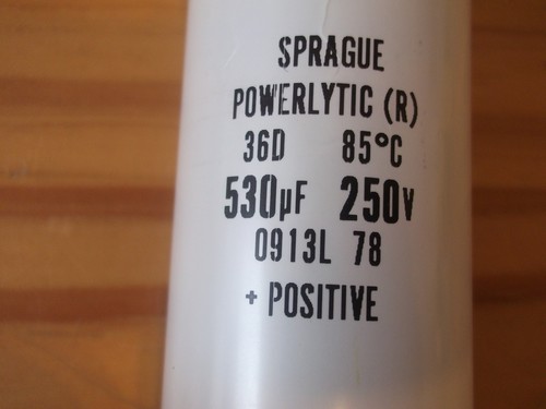SPRAGUE POWERLYTIC 530UF 250VDC 85*C COMMERCIAL GRADE CAPACITOR FREE SHIPPING - Picture 6 of 7