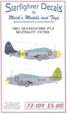 Starfighter Decals 1/72 DOUGLAS TBD-1 DEVASTATOR NEUTRALITY PATROL