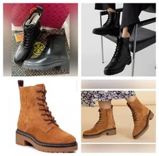 Tory Burch Women Miller 50MM Lug Sole Calf  and Suede Leather Boot