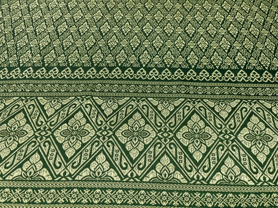 Green &Gold Thai Silk Traditional Fabric Wedding Dress Damask Pattern 40" Drape  - Image 3 of 4