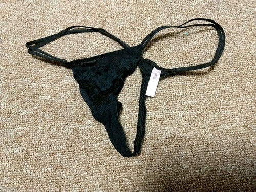 Tanga de cuerda de encaje vintage de Victoria's Secret pequeña negra nueva sin etiquetas - Imagen 2 de 5