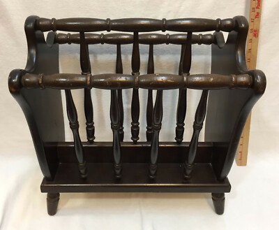 Magazine Rack Solid Wood Dark Stain Wooden Spindles Dowel Vintage El Segundo