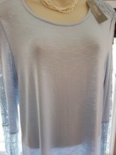 Chico  s Knit Lace Detail Long Sleeve Top in Beautiful Matin Blue Size 1 NEW