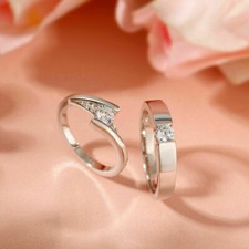 Paar Band Ringe 1Kt Solitär Diamant Hochzeit Ring Verlobungsring Weißgold-Finish
