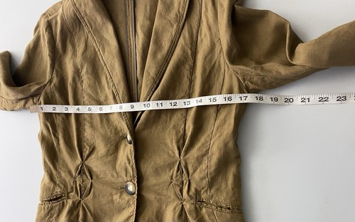 J Jill Womens Small Brown/Green Lagenlook Gathered 100% Linen Jacket - Picture 4 of 8