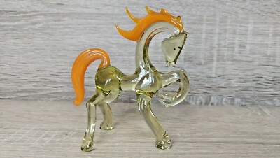 Vintage Soviet Figurines Art Glass Mythical Horse with Fire Mane Handmade USSR