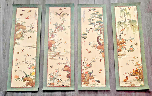 Vtg Oriental Prints of Birds & Trees - set of 4 - 36" x 12.5" each - 第 2/3 張圖片