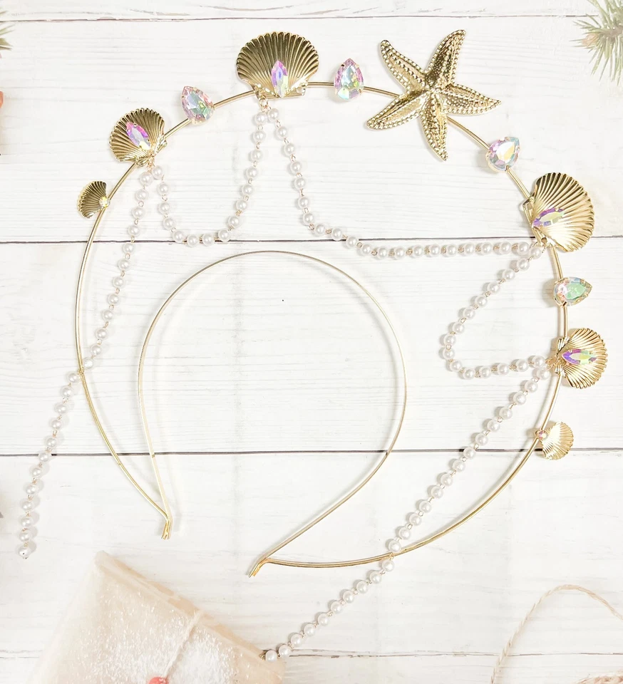 Corona de halo de sirena, corona de halo de oro, corona Hao concha marina, corona de halo de estrella de mar Foto 2 de 4