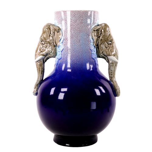 Majolica Pottery Vase Elephant Handles Large h36cm Circa 1870 - Picture 2 of 19