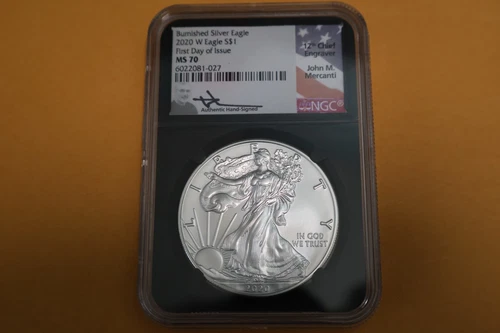 2020-W Burnished Silver Eagle NGC MS70 John Mercanti First Day Issue
