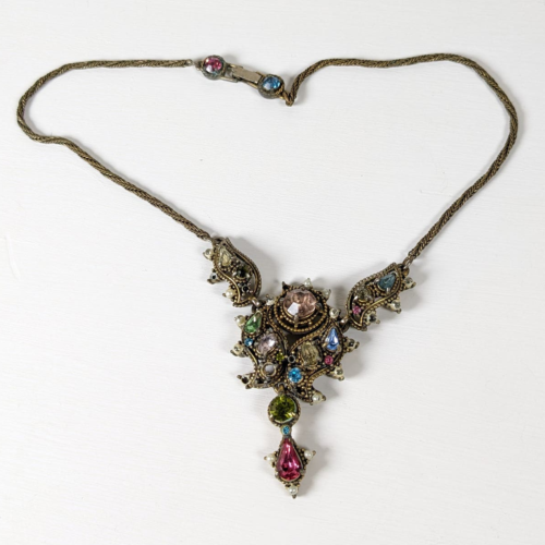 Vintage Hollycraft Corp 1951 Pastel Rhinestone Lavalier Necklace *READ - Picture 1 of 11