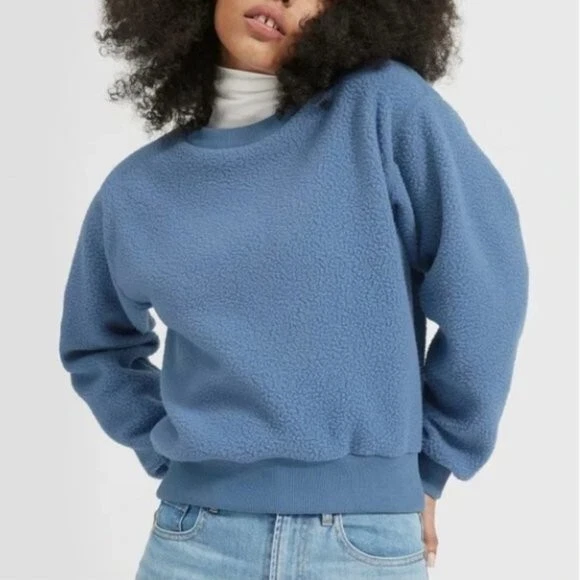 Everlane The ReNew Teddy Oversized Crew Sweatshirt in Storm Blue Size Small