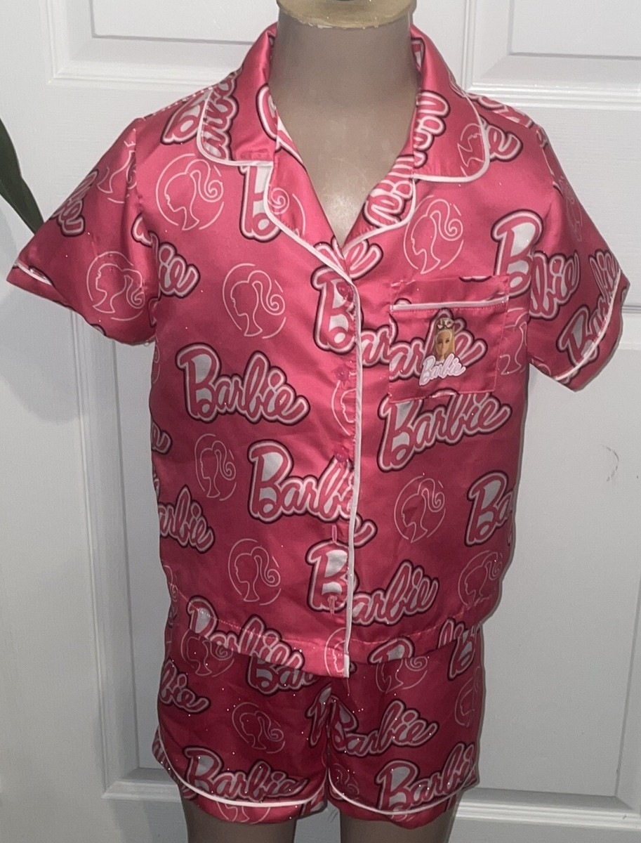 Barbie Pajamas Silk Pyjamas Matalan Kids Pink Barbie Satin Button