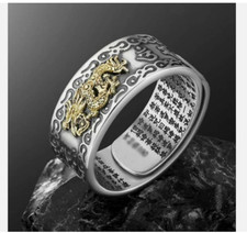 Silver Feng Shui Amulet Ring Pixiu Wealth Lucky Open Adjustable Buddhist New