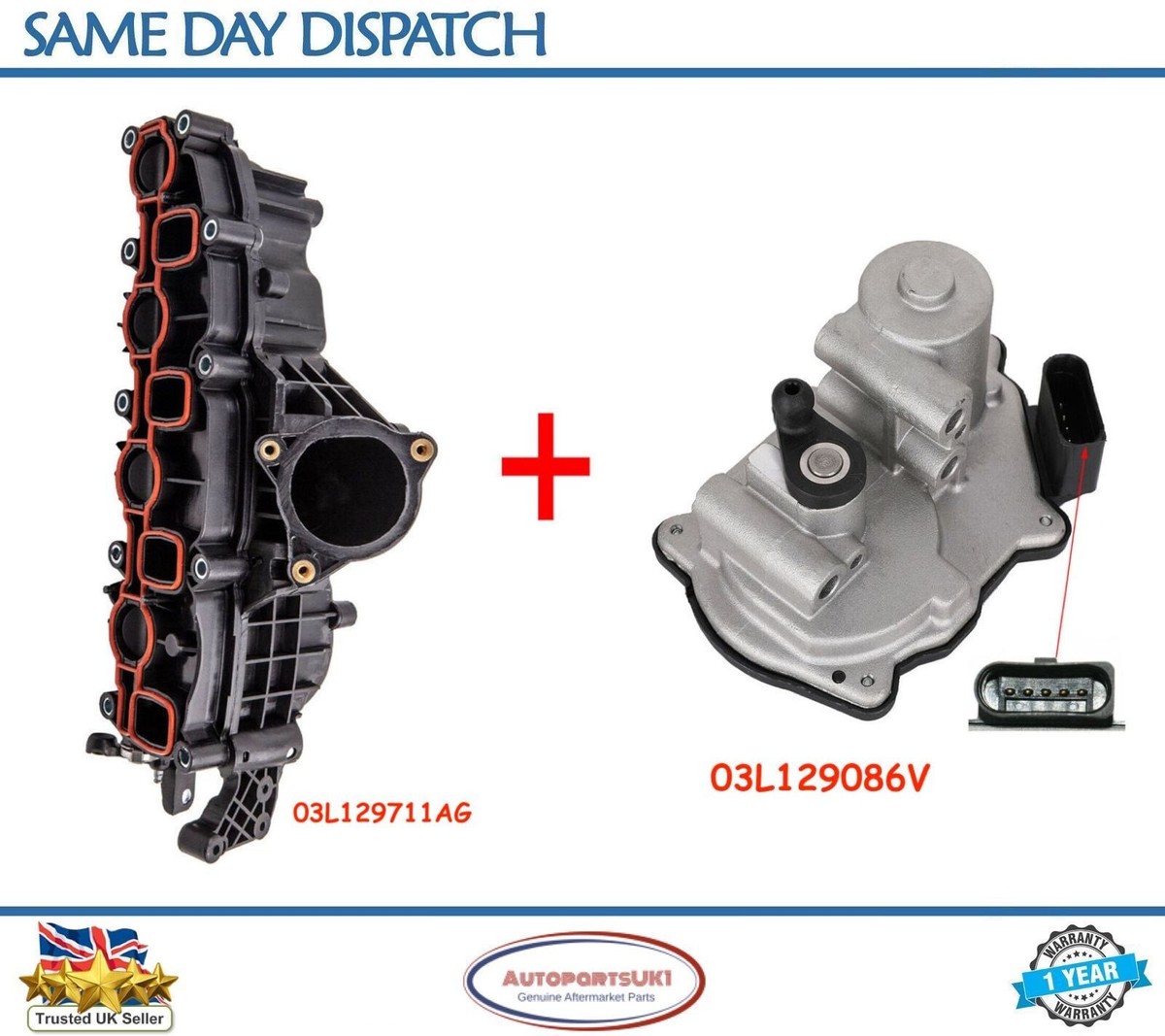 New INTAKE MANIFOLD 03L129711E With FLAP ACTUATOR Motor For AUDI A3 A4 A5 A6 VW SEAT SKODA 2.0