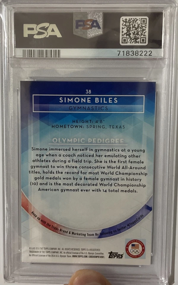 SIMONE BILES 2016 Topps EE. UU. Olímpico 38 PLATA PSA 10 Gimnasia CABRA🤸🏿🇺🇸 Foto 2 de 2