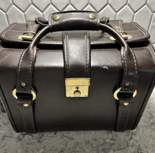 Vintage Unbranded Camera Bag Brown w/Shoulder Strap, Key, Removable Dividers