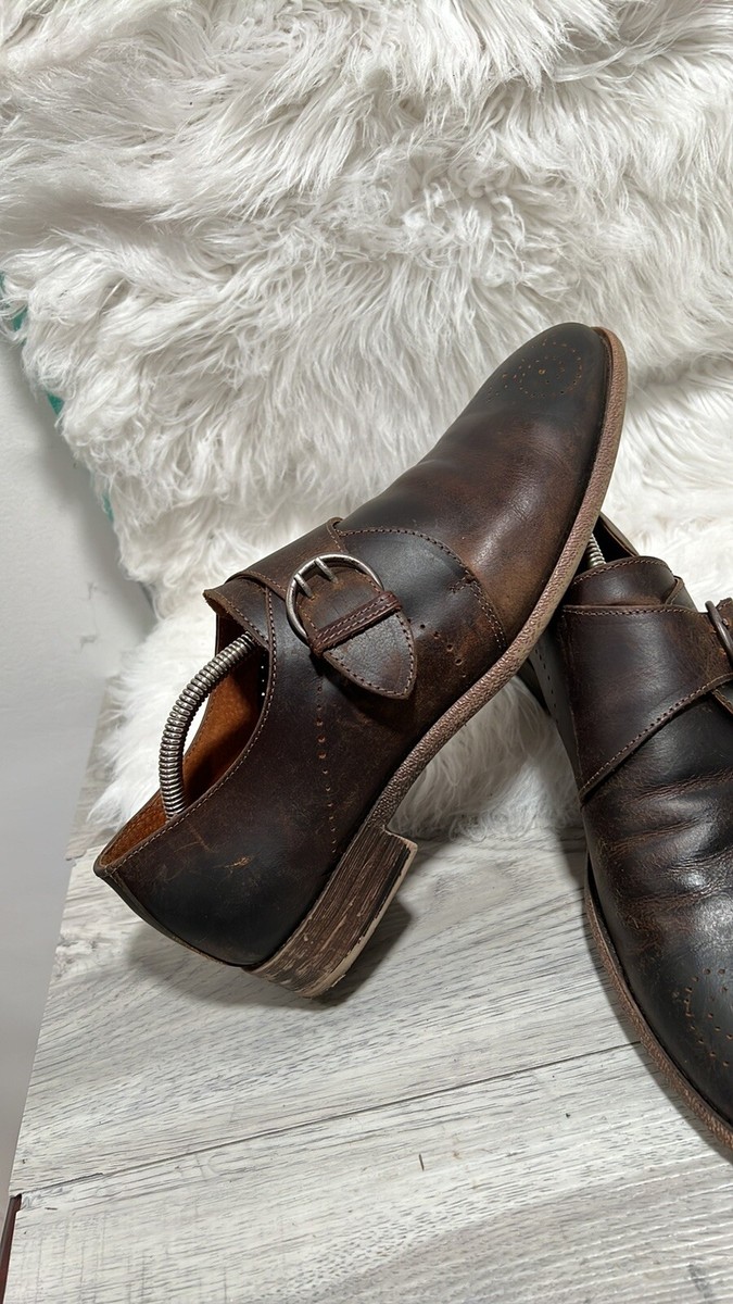 Robert Wayne Montana Oxford Shoes Mens 12 D Brown Distressed Leather Monk Strap Brown Dress Shoes Robert Wayne Footwear for Men for sale | eBay main image 4