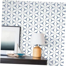  Wall Paper Peel and Stick Modern Blue Wallpaper 17.7" x 118" Blue and White