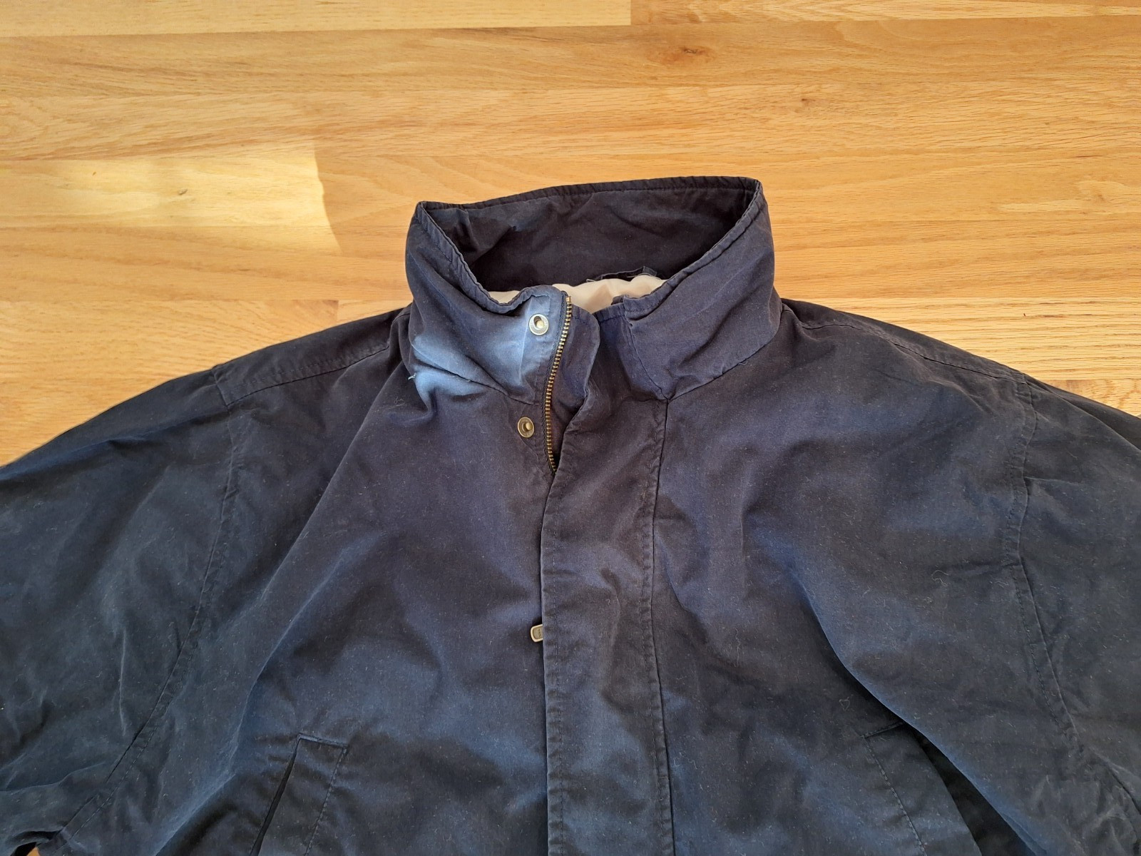 Vtg Eddie Bauer Mens Tall Sz L Utility Jacket Chore Barn Coat  Navy Cotton Lined image 2