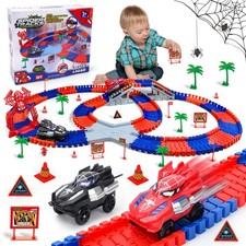 Spider Hero Monster Truck Pista da Corsa Set con 2 Auto Elettriche per Bambini 3-9