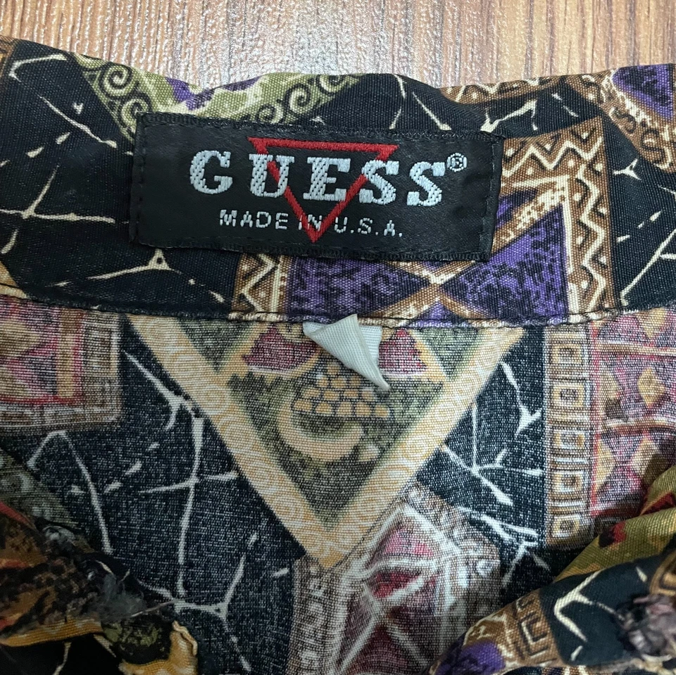 Guess Shirt Mens Medium 90s Abstract Art Print Woven Made USA - Image 2 of 4