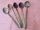 OLD ANTIQUE PRIMITIVE WOODEN HANDMADE LONG RARE CARVED SPOON PADLE- 5 pcs