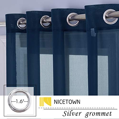 Long Chiffon Sheer Curtain for Patio Door, 54"W x 108"L (Pack of 2) Navy Blue - Picture 2 of 6