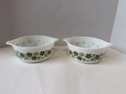 Vtg Pyrex 1.5 L White Green Daisy Spring Blossom Glass 474 B Casserole Bowl Dish