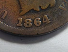 1864-L Pointed Bust Indian Head Cent Snow-10 Double Date
