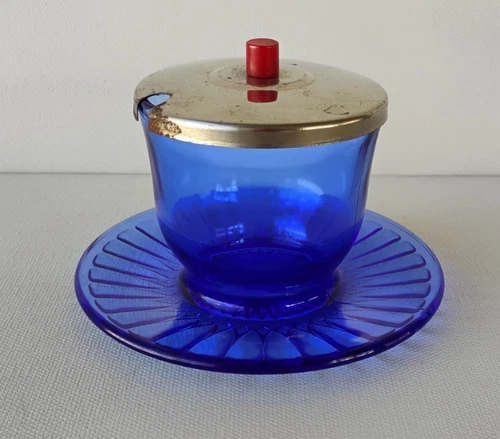 HAZEL ATLAS NEWPORT HAIRPIN COBALT BLUE DEPRESSION GLASS CONDIMENT SERVING DISH