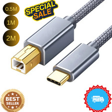USA USB-C to USB-B 2.0 Cable For Nylon Epson HP Canon Brother Printer Scanner